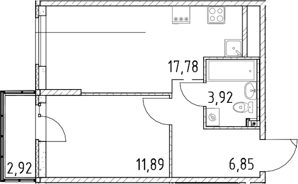 1-комнатная квартира 40.44 м², 23/23 эт., ЖК «Город Первых»